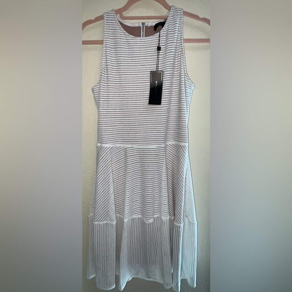 BCBG Black and White A-Line Dress Sleeveless Crew Neck